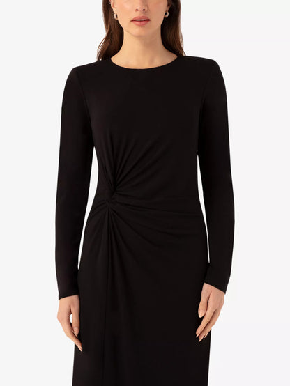 Twisted Waist Shoulder Pad Maxi Dress