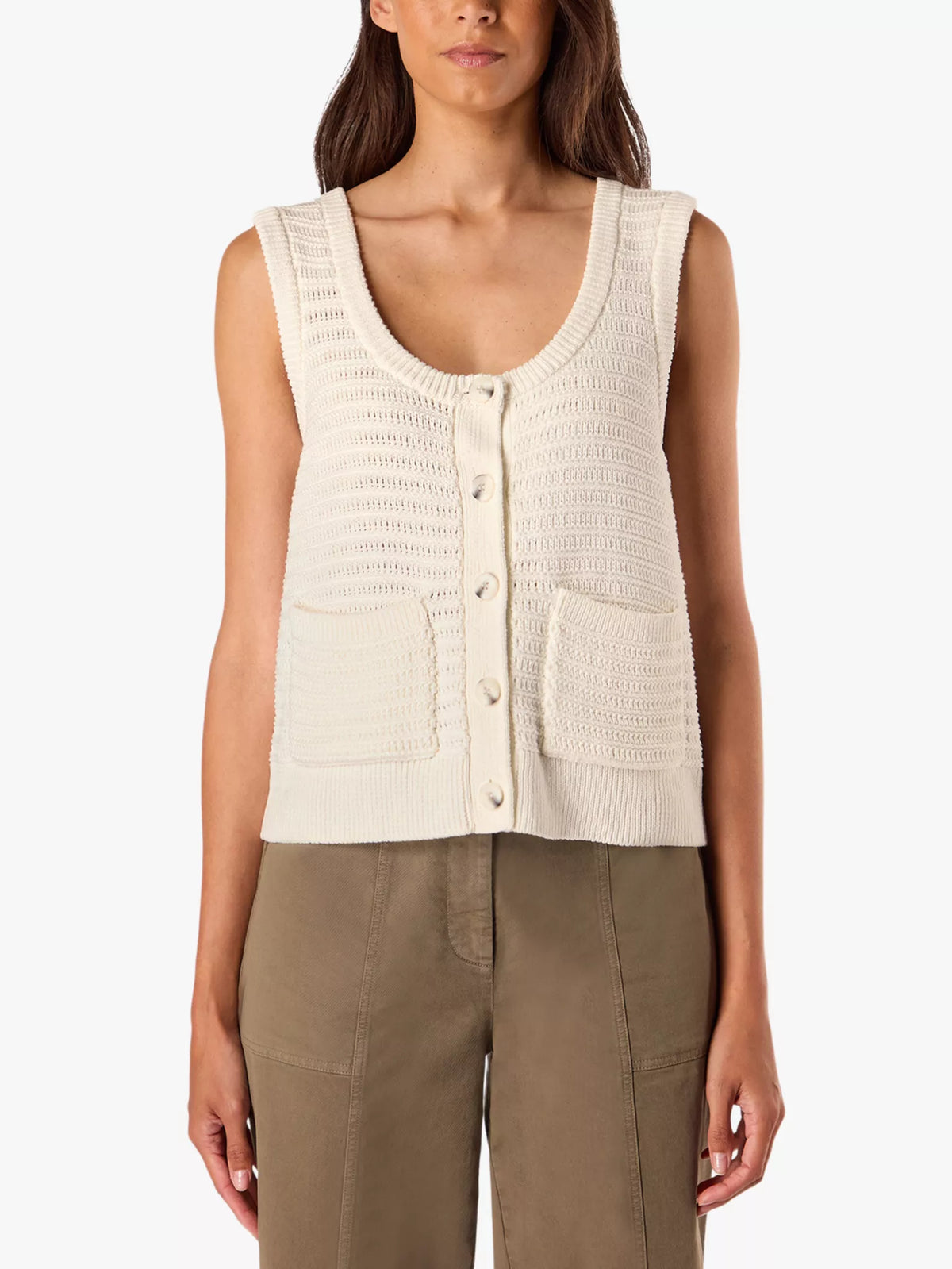 Knitted Scoop Neck Button Down Cotton Vest