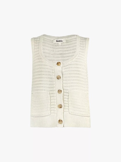Knitted Scoop Neck Button Down Cotton Vest