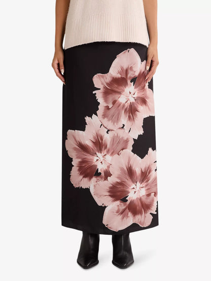 Black Mono Floral Placement Print Skirt