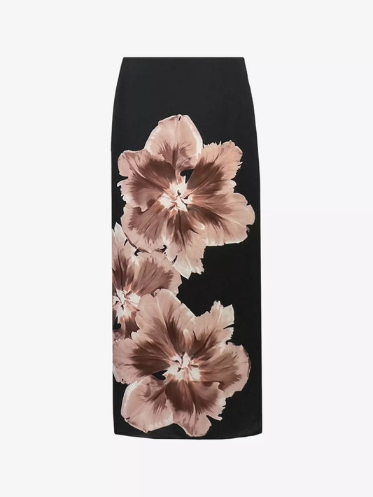 Black Mono Floral Placement Print Skirt