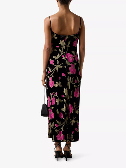 Pink Matilda Floral Velvet Burnout Maxi Dress