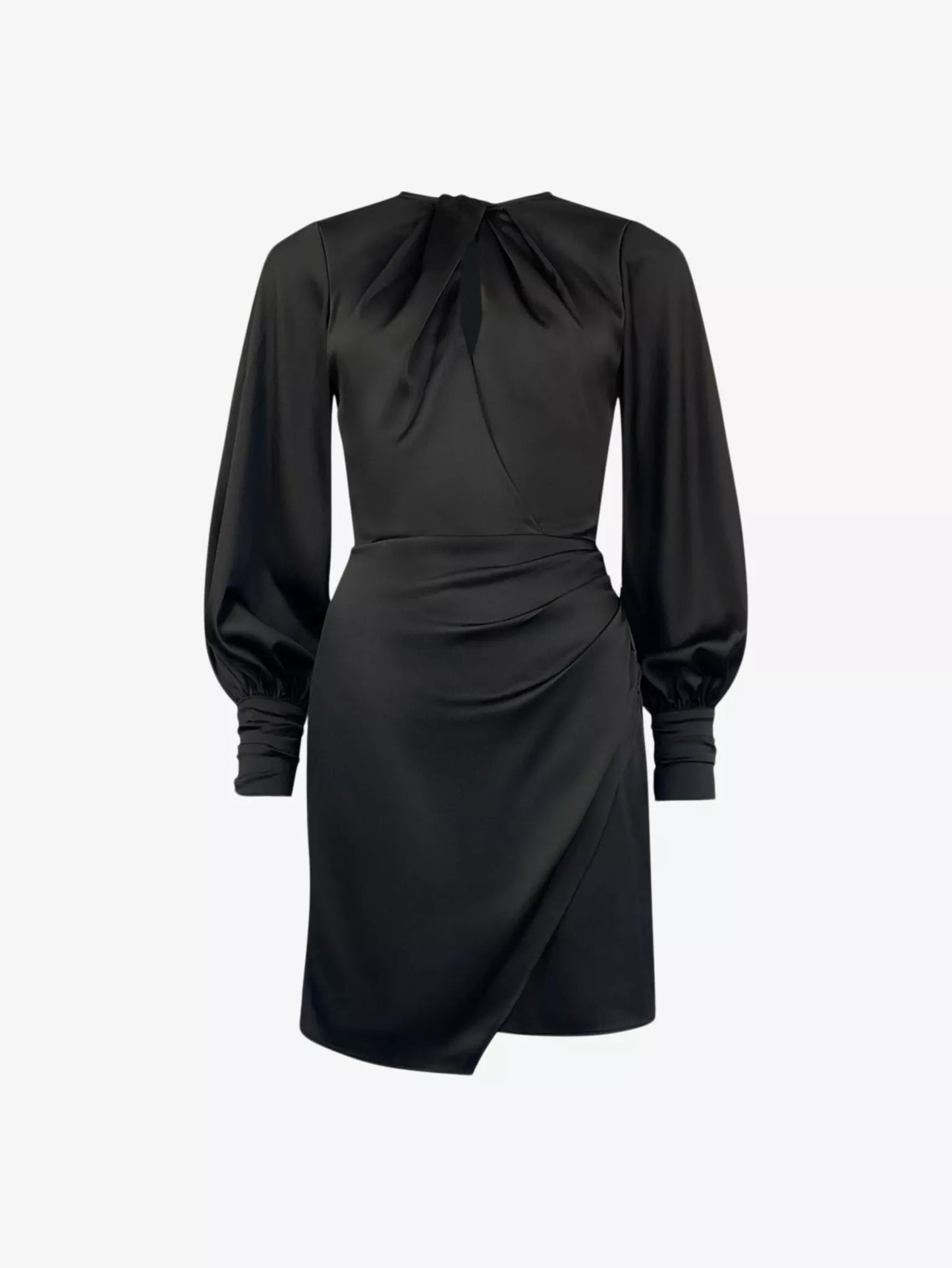 Black Nadia Satin Twist Neck Dress