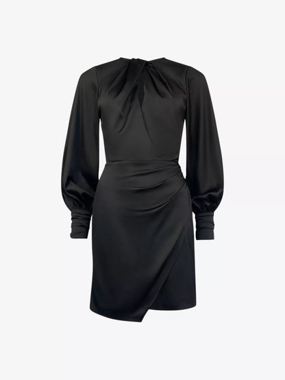 Black Nadia Satin Twist Neck Dress