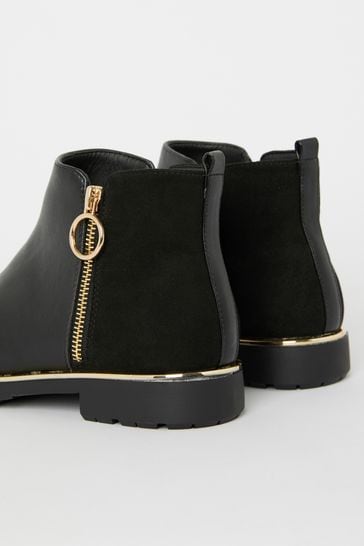 Zip Flat Ankle Boot - Leather Look