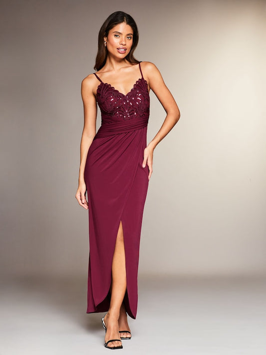 Red Applique Lace Cami Maxi Dress