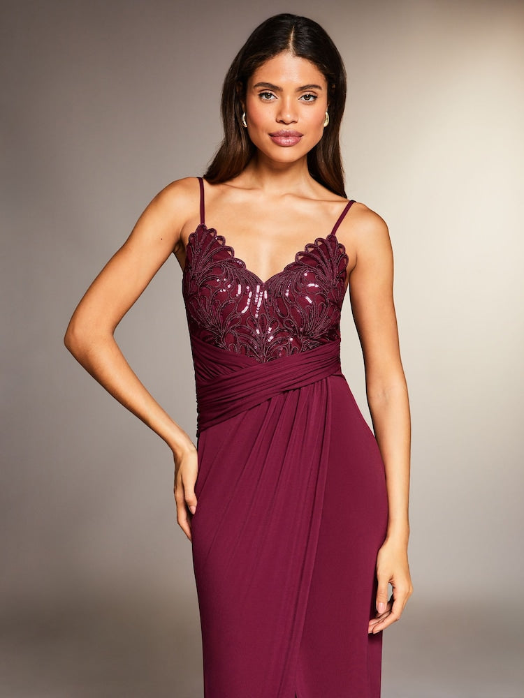 Red Applique Lace Cami Maxi Dress