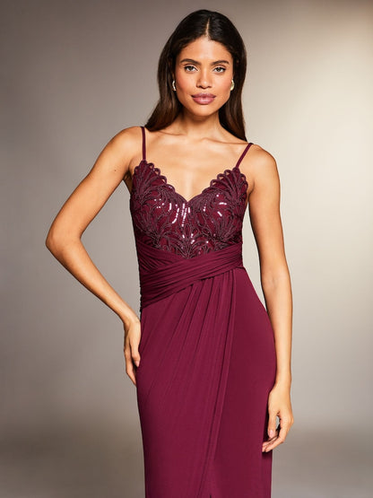 Red Applique Lace Cami Maxi Dress