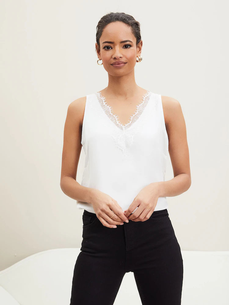 White Lace Trim Vest