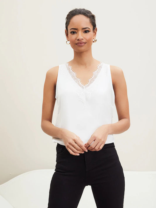 White Lace Trim Vest