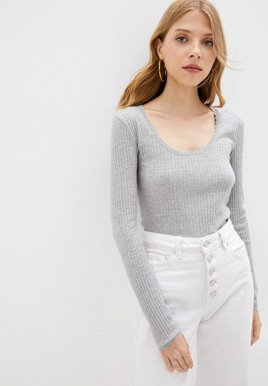 Pointelle Longsleeve Crop Top Grey