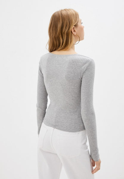 Pointelle Longsleeve Crop Top Grey