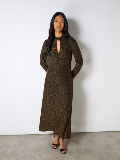 Gold Sparkle Jersey Keyhole Front Dress