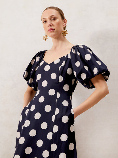 Yasmin Ink Spot Puff Sleeve Dress