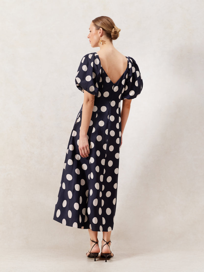 Yasmin Ink Spot Puff Sleeve Dress