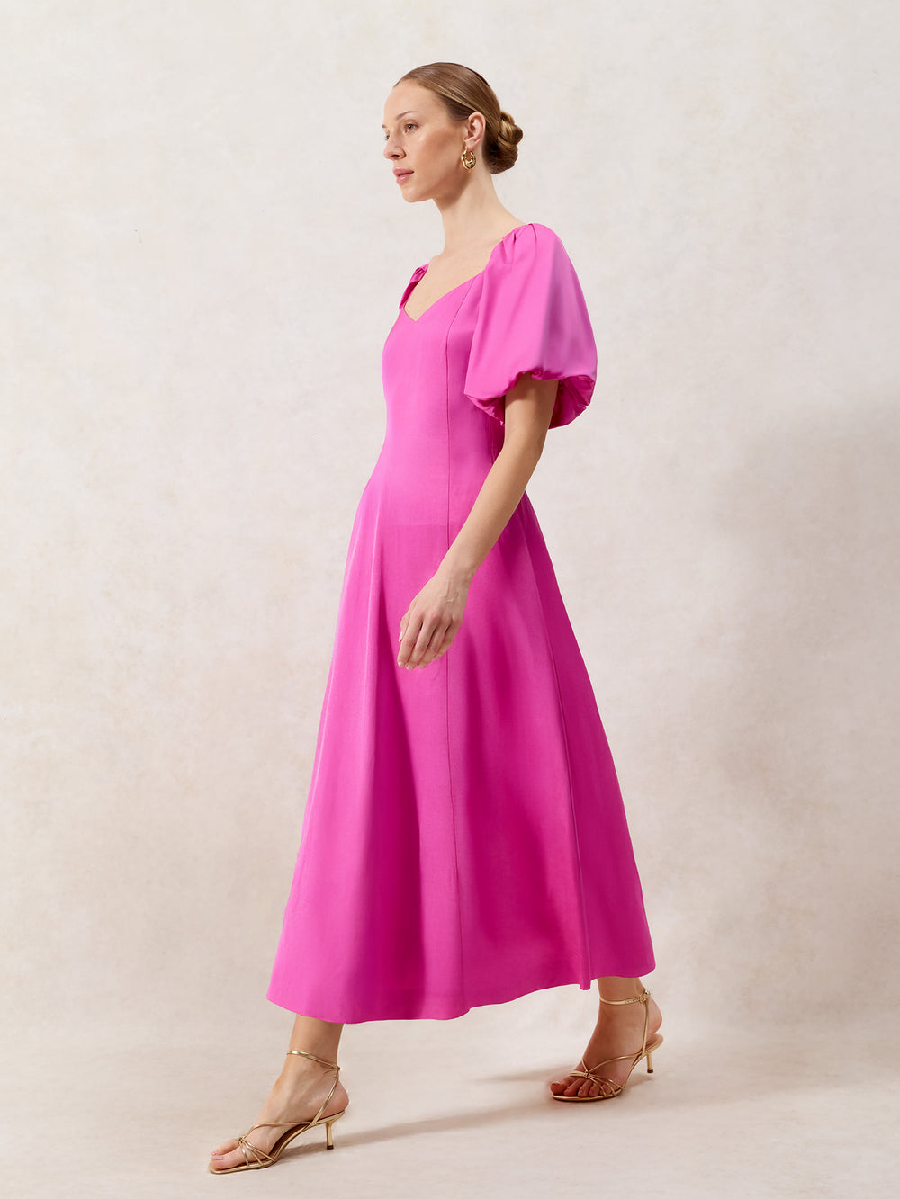 Yasmin Pink Puff Sleeve Dress