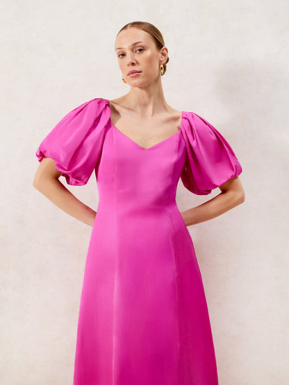 Yasmin Pink Puff Sleeve Dress