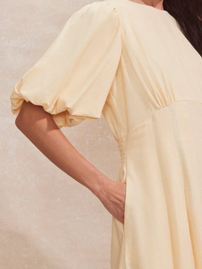 Buttermilk Pleat Detail Linen Blend Dress
