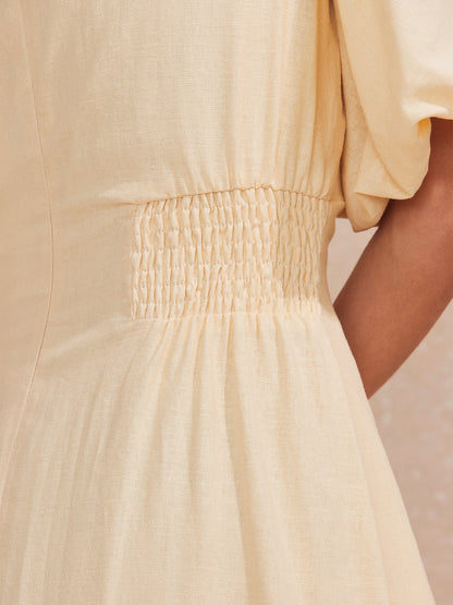 Buttermilk Pleat Detail Linen Blend Dress