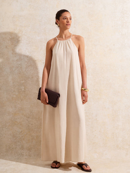 Tie Detail Linen Blend Maxi Dress