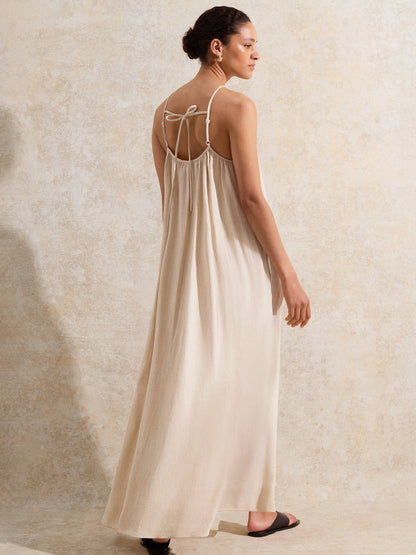 Tie Detail Linen Blend Maxi Dress