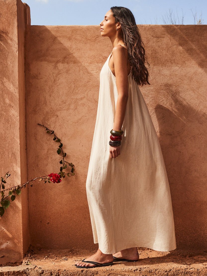 Tie Detail Linen Blend Maxi Dress