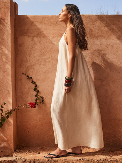 Tie Detail Linen Blend Maxi Dress