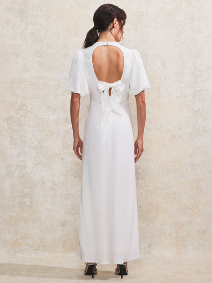White Blas Cut Tie Back Midi Dress