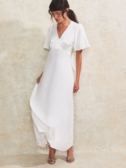 White Blas Cut Tie Back Midi Dress