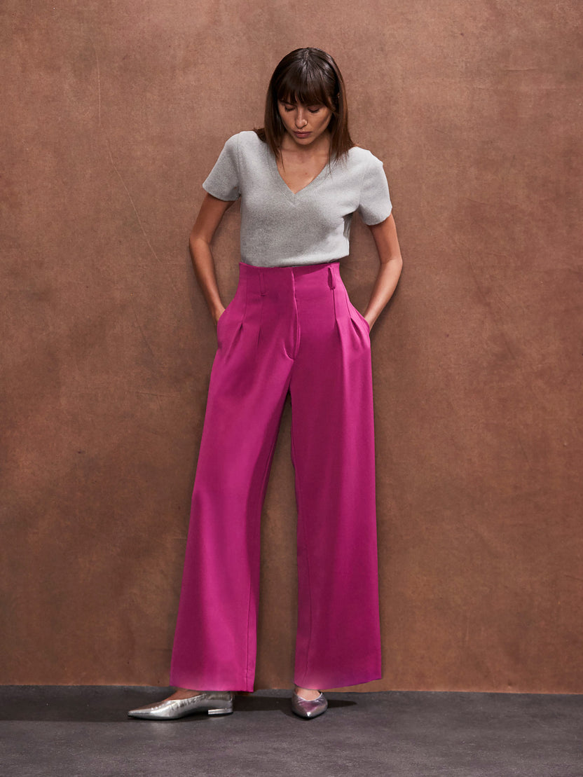 Pink High Waist Wide Leg Trouser