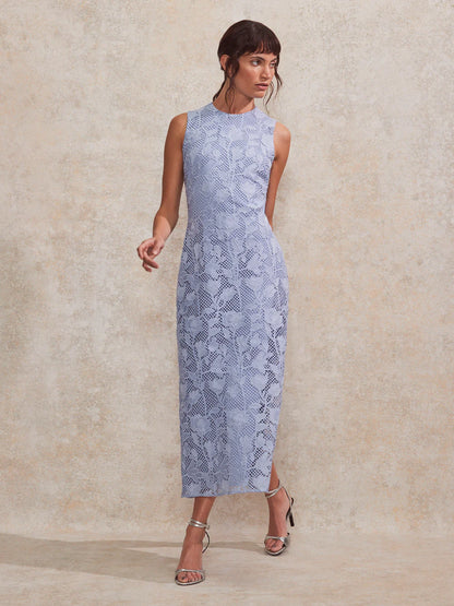 Petite Blue Lace Column Dress