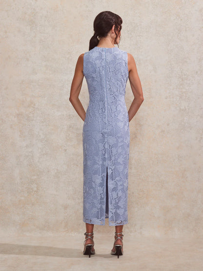 Petite Blue Lace Column Dress