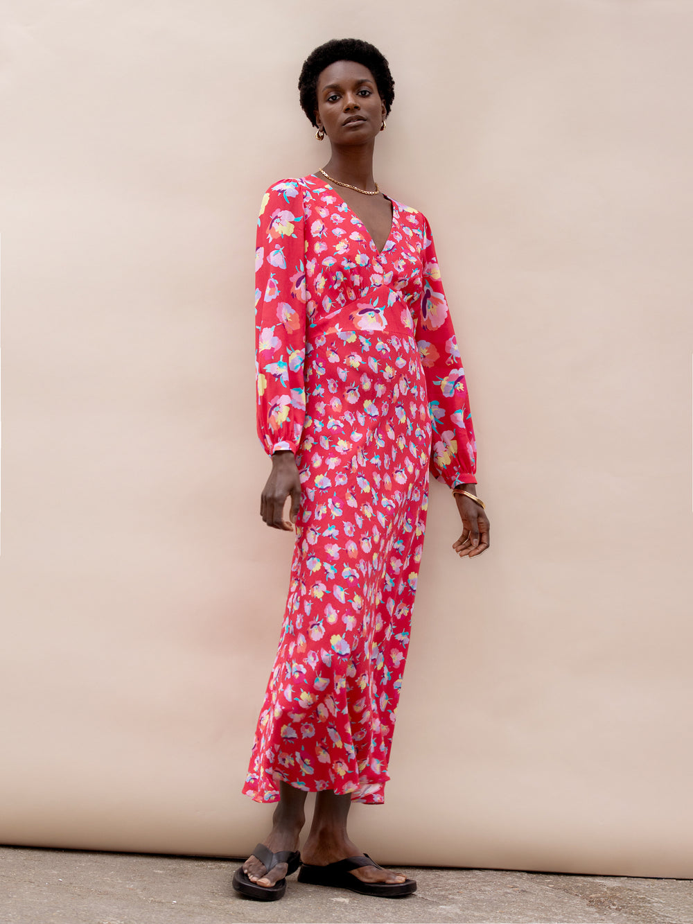 Pink Carnation Ditsy Print Tie Back Dress