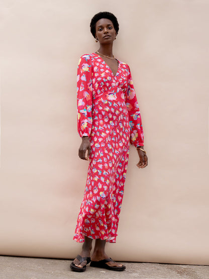 Pink Carnation Ditsy Print Tie Back Dress