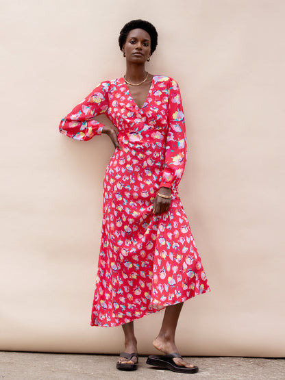 Pink Carnation Ditsy Print Tie Back Dress