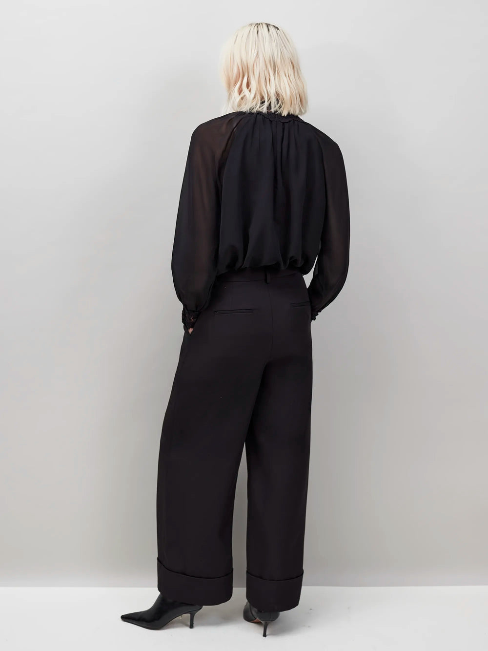 Black Lace Trim Bubble Hem Blouse
