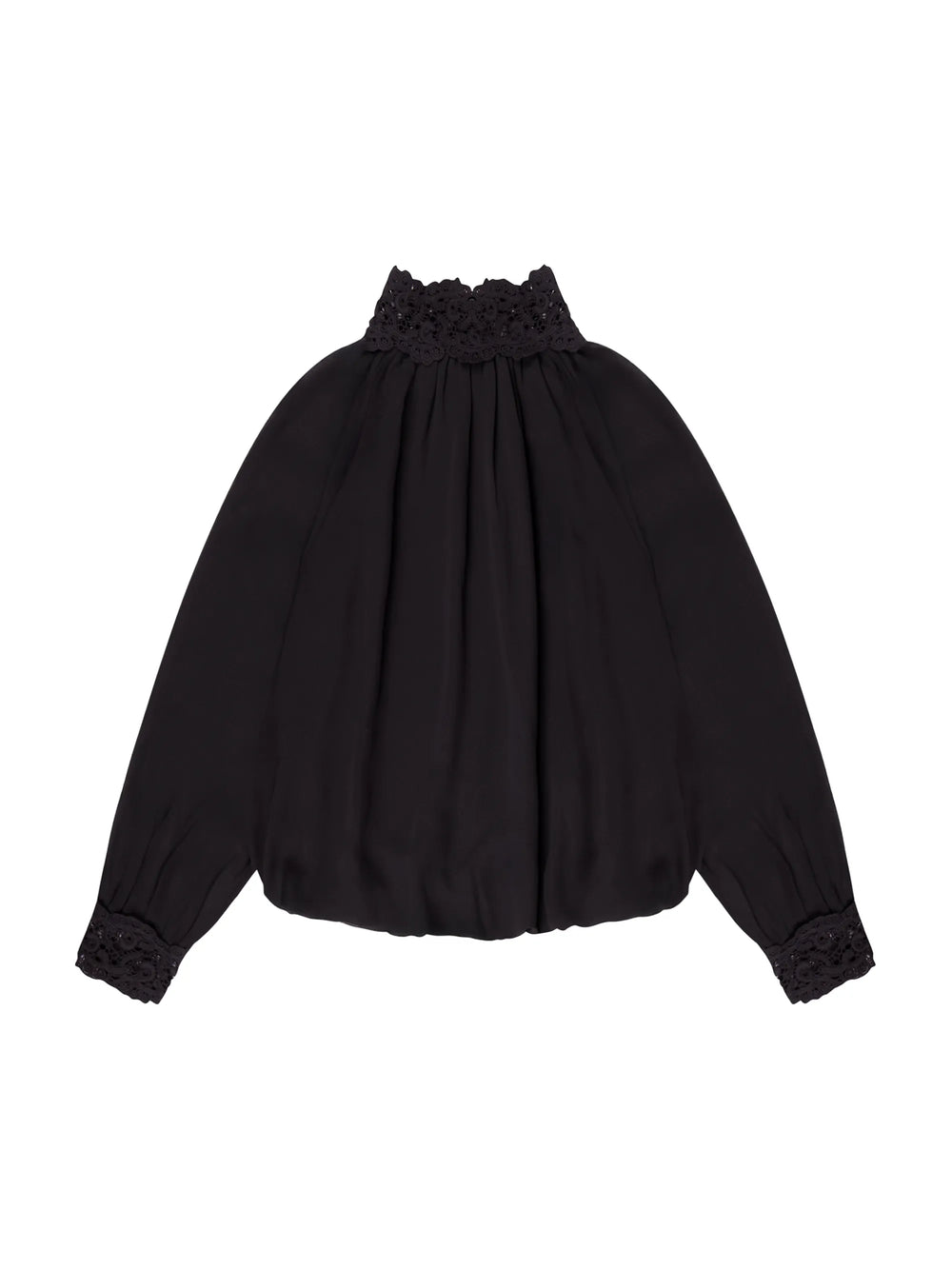 Black Lace Trim Bubble Hem Blouse