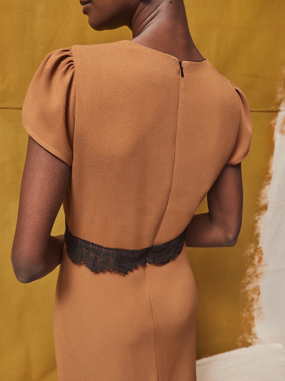 Caramel Lace Trim Dress