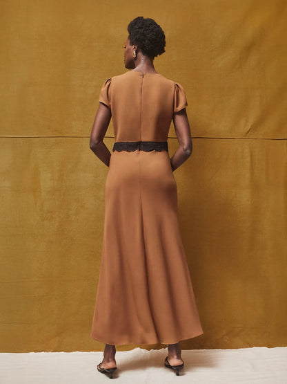 Caramel Lace Trim Dress