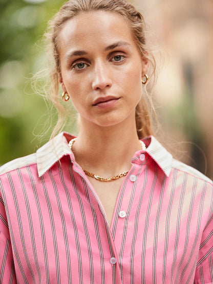 Striped Cotton Midi Shirt Dress
