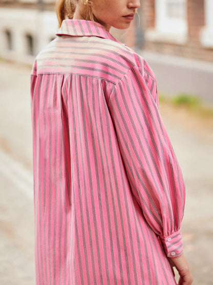 Striped Cotton Midi Shirt Dress