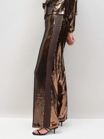 Chocolate Brown Sequin Top and Trouser Set