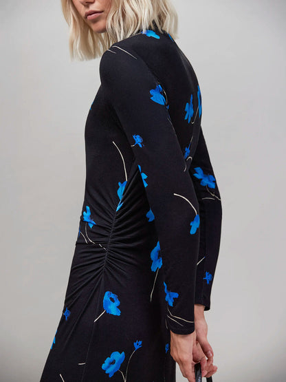 Blue Floral Print Jersey Dress