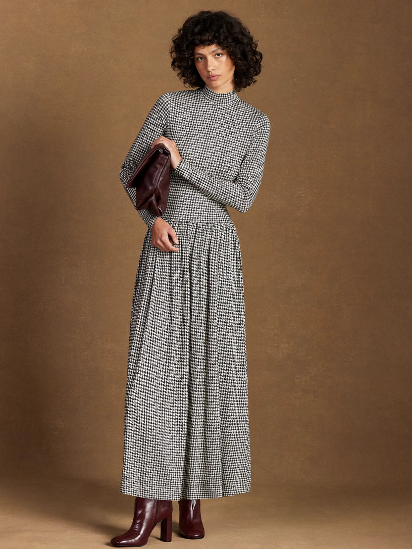 Houndstooth Jersey Dropped Waist Dress