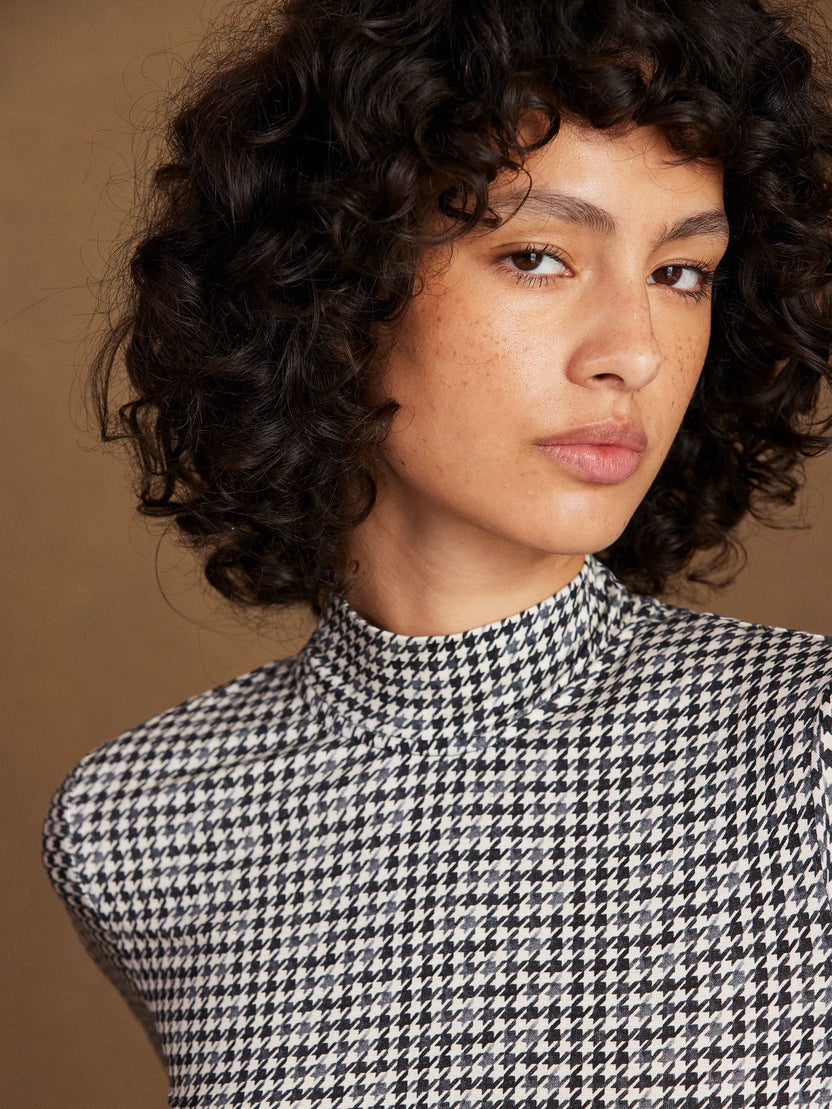 Houndstooth Jersey Dropped Waist Dress