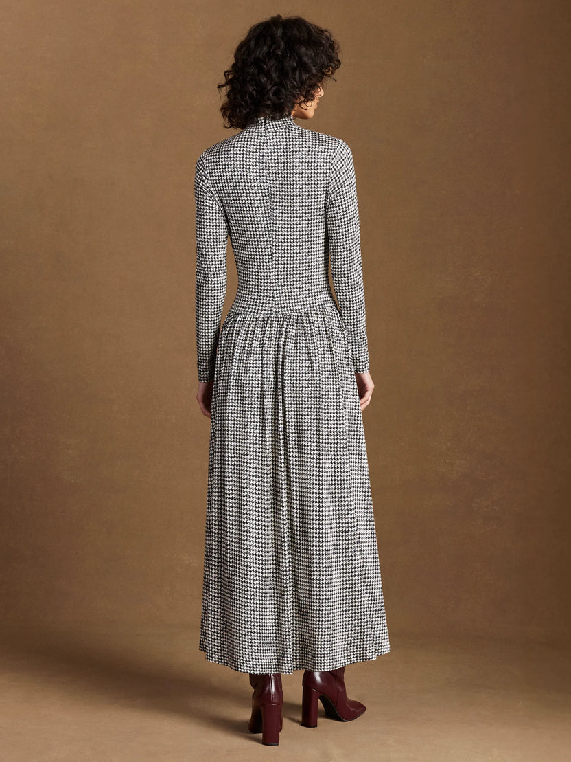 Houndstooth Jersey Dropped Waist Dress