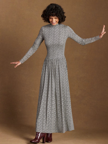Houndstooth Jersey Dropped Waist Dress