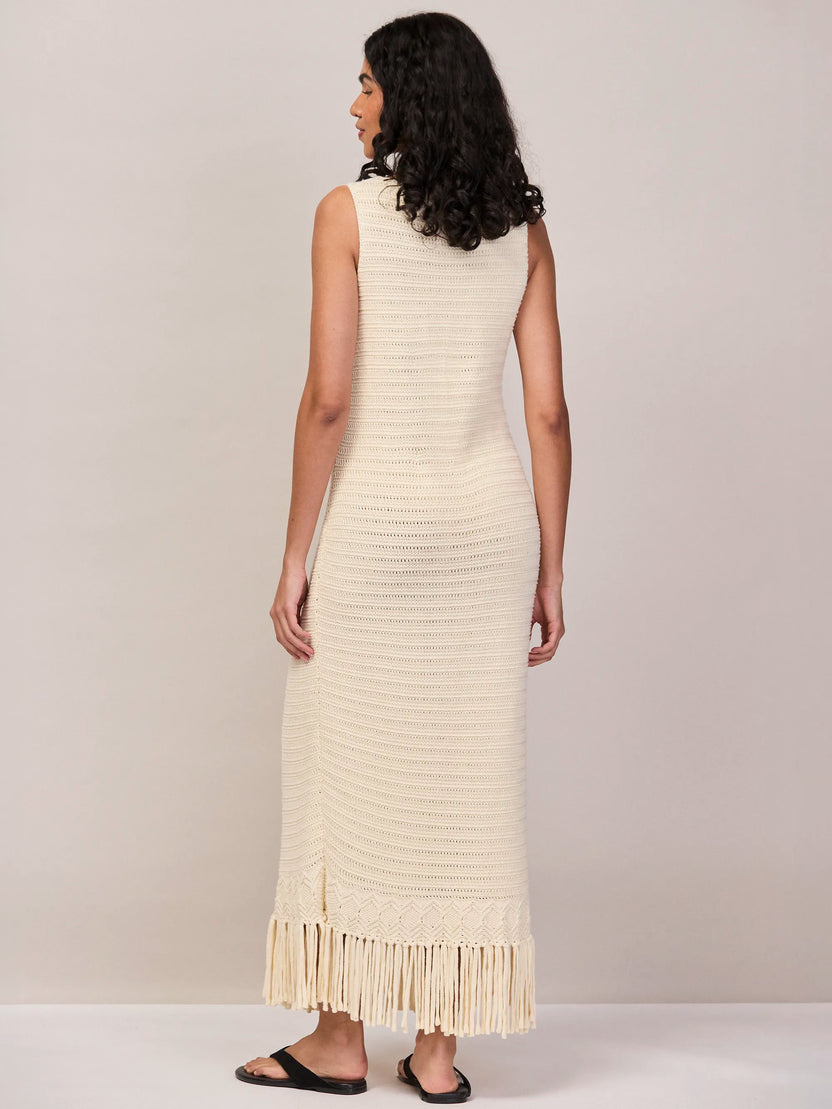 Cream Knit Fringe Hem Dress