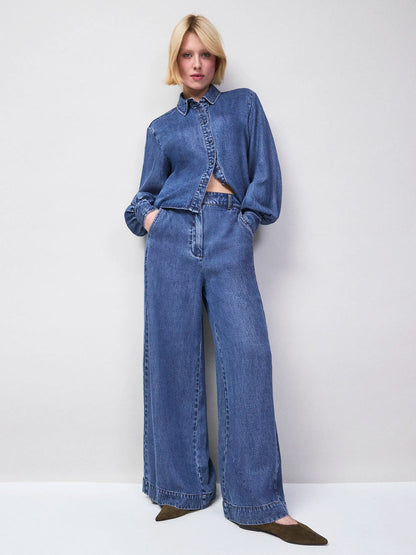 Blue Lyocell Denim Tailored Jeans