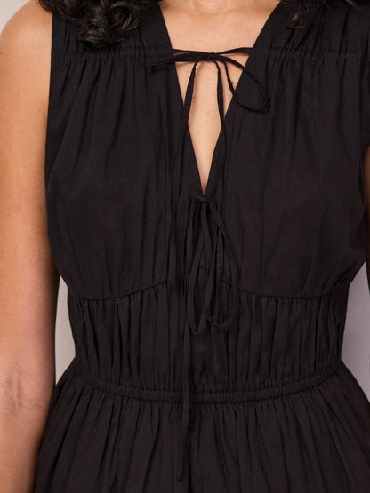 Black Cotton-Voile Tie Front Top